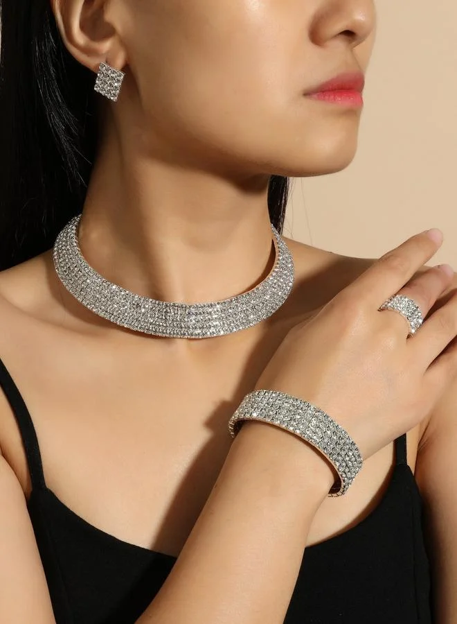 Take Two  Women Rhinestone Necklace With Bracelet And Ring With Earrings Set for Women | Best Price UAE